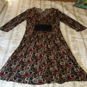3/4 length sleeve, retro print dress knit dress